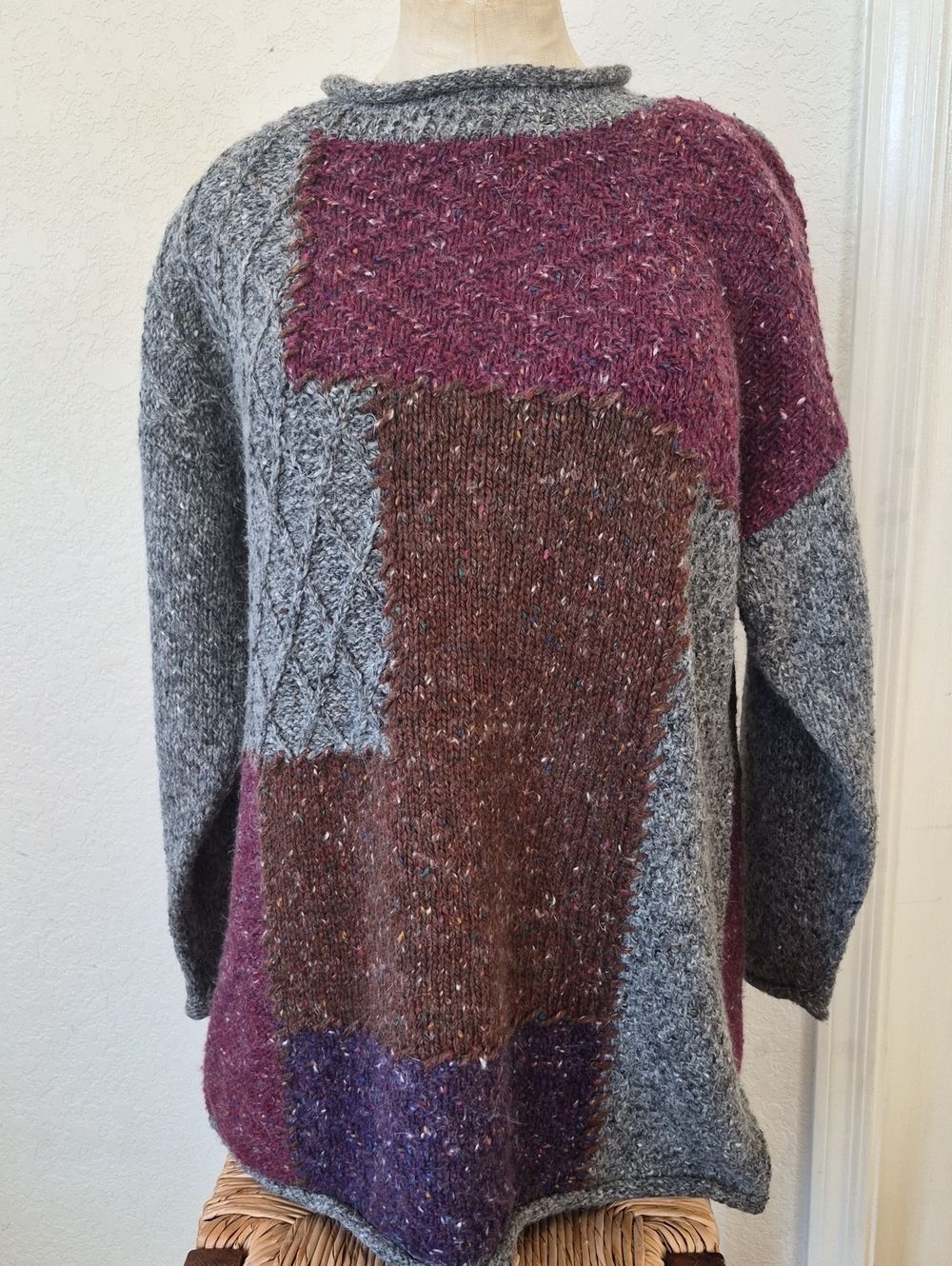 Casual Elements Wool & Angora blend, knit/patch Work design,Relax Fit sweater